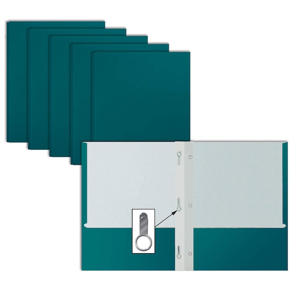 Better Office Products 2 Pocket Paper Folders Portfolio W/Prongs, Matte Texture, Letter Size, Teal, 50PK 84241 - main